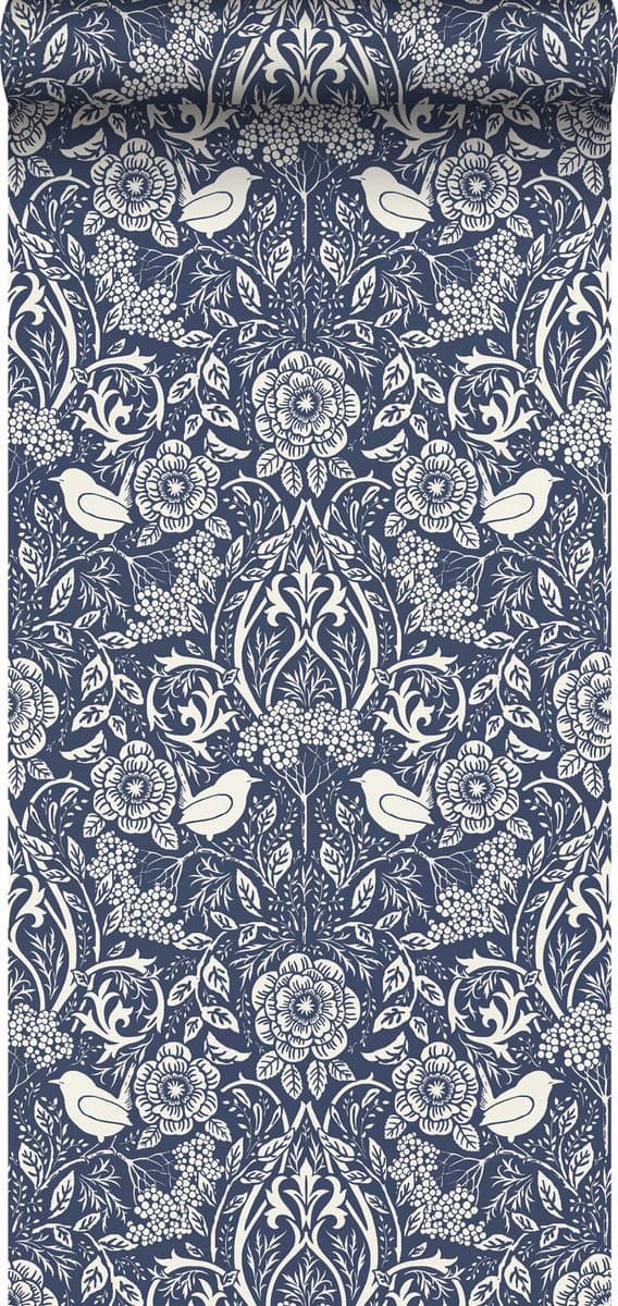 ESTAhome behang bloemen en vogels in art nouveau stijl donkerblauw - 50 x 900 cm - 139435 (EAN: 8710381726780): De Art Nouveau Revival