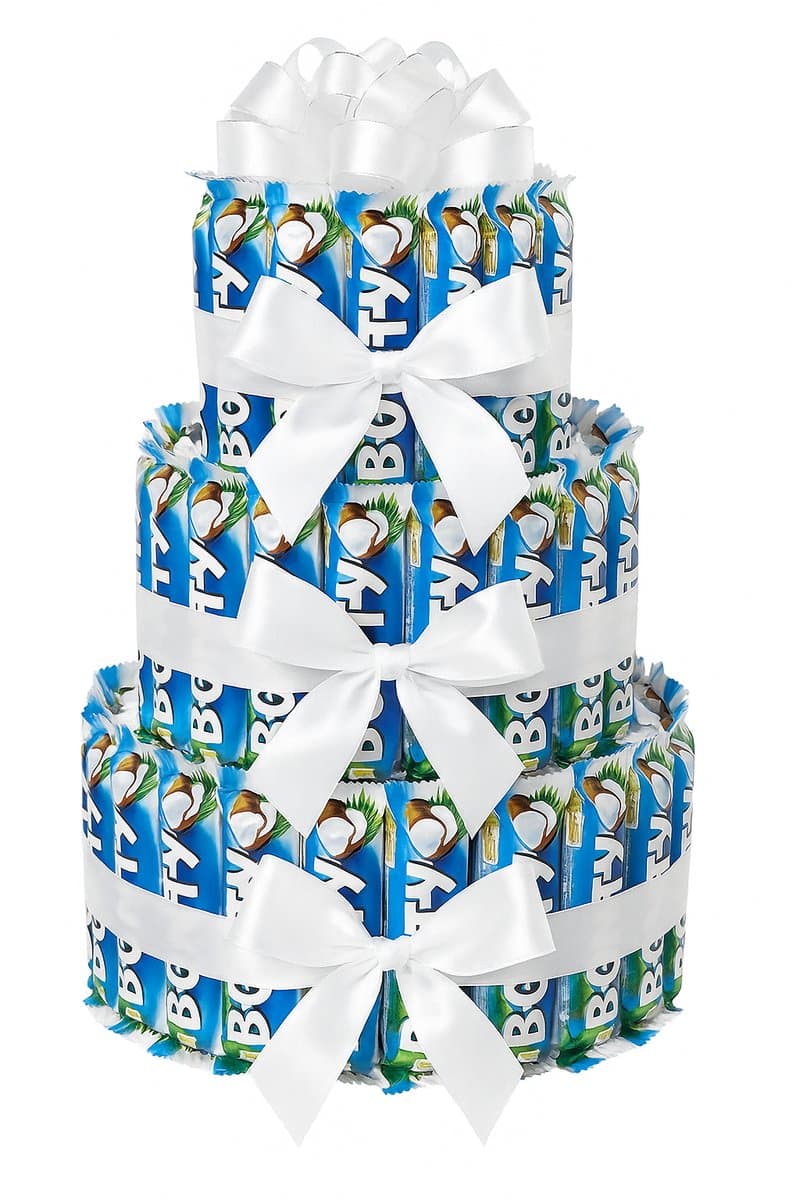 Luxe Bounty Chocolade Taart – 3-Laagse Kokos Chocoladecadeau met Satijnen Strikken (EAN: 8721398817101): Waarom dit taartje zo’n buzz krijgt