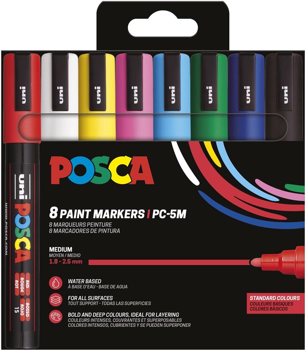 Uni POSCA paintmarker PC-5M | 1 | 8 - 2 | 5 mm | etui van 8 stuks in basiskleuren (EAN: 3701614901253): Wat zijn het eigenlijk