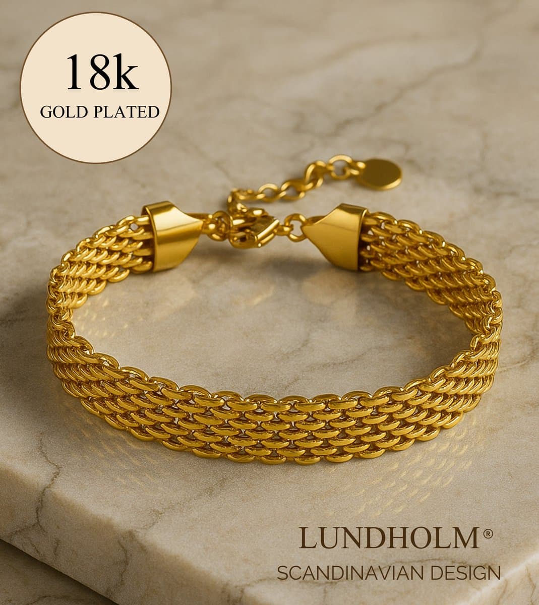 Lundholm Luxe Premium Stainless Steel Gold Plated 18K Goudkleurige Armband Dames Minimalistisch - Vrouwen Cadeautjes Cadeau voor Vrouw tip Afscheid Verjaardag Bedankt Cadeau - Ilona Serie - Scandinavisch Design (EAN: 8721001442294)