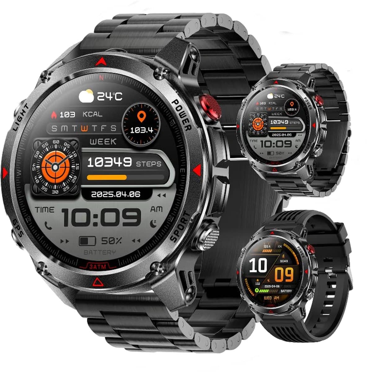 Golden Sound GPS Smartwatch Heren - 1.46'' AMOLED Display - GPS 5 satellieten - 5ATM Waterdicht - 200+ sportmodi - Belfunctie - Barometer - Stappenteller - Bloeddrukmeter - Hartslagmeter - 540 mAh - Dark Grey (EAN: 8721161060635)