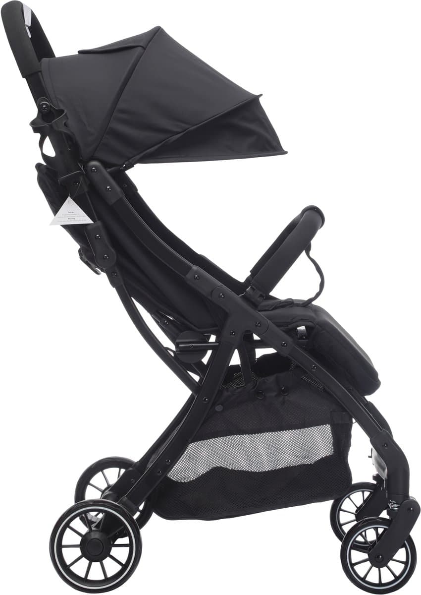 Cabino® Buggy Compact PLUS + Makkelijk Inklapbaar - Geschikt Voor Vliegtuig (Handbagage) & tot 22kg Wandelwagen Buggy Met Verstelbare Rugleuning en Grote Boodschappenmand Inclusief Reishoes & Bekerhouder – Zwart (EAN: 8721154202998)