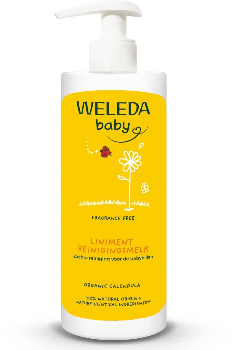 WELEDA Baby Liniment Reinigingsmelk - Calendula - Luierverschoning - Babybillen Reinigingsmelk - Reinigt Zacht En Mild - 100% Natuurlijke Ingrediënten - 400ml (EAN: 8711776654534)