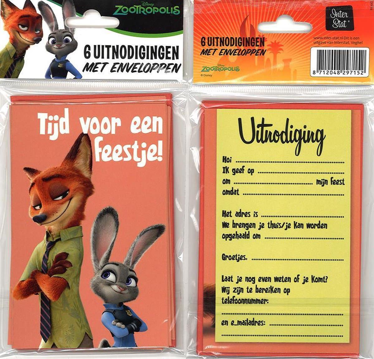 12 Uitnodigingskaartjes met envelop - ZOOTOPIA - Zalm - 9 x 13.5 cm (EAN: 8712048297152)