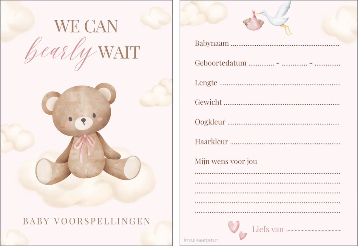 Babyshower invulkaarten 20 stuks | babyshower | babyshower voorspellingskaarten | babyshower kaarten | babyshower spelletjes | babyshower meisje (EAN: 8719327334843)