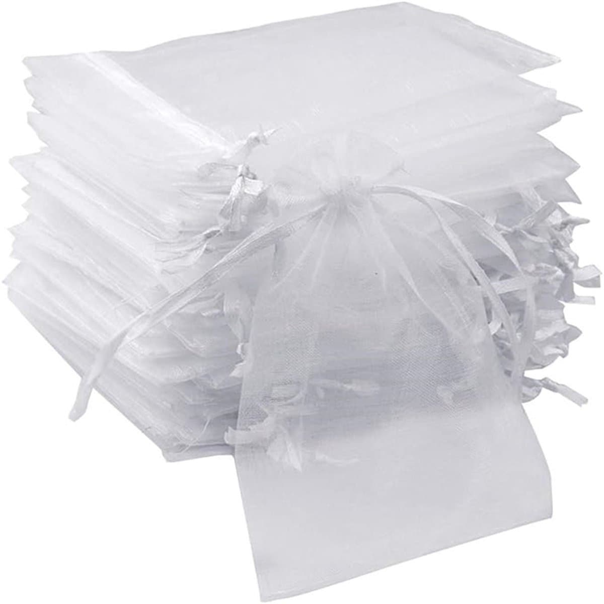 Organza Zakjes - 13x18 cm - Feestzakjes - Snoepzakjes - Cadeauzakjes - Uitdeelzakjes - Sieradenzakjes - Wit - 100 Stuks (EAN: 7430440648600)