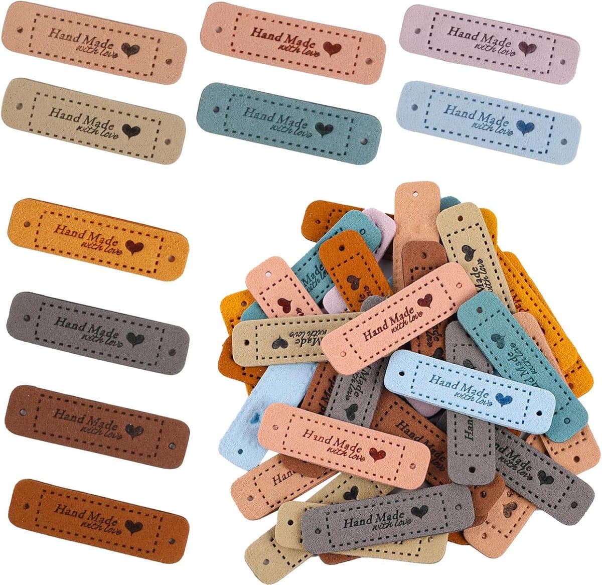 50 stuks - handgemaakte labels - Handgemaakte leren labels om te naaien Microvezel leren labels - handgemaakte labels - Decoratieve labels - Kleding accessoires - Leren labels om te naaien DIY hoeden kleding - 10 kleuren (EAN: 8421763861721): **Wa...