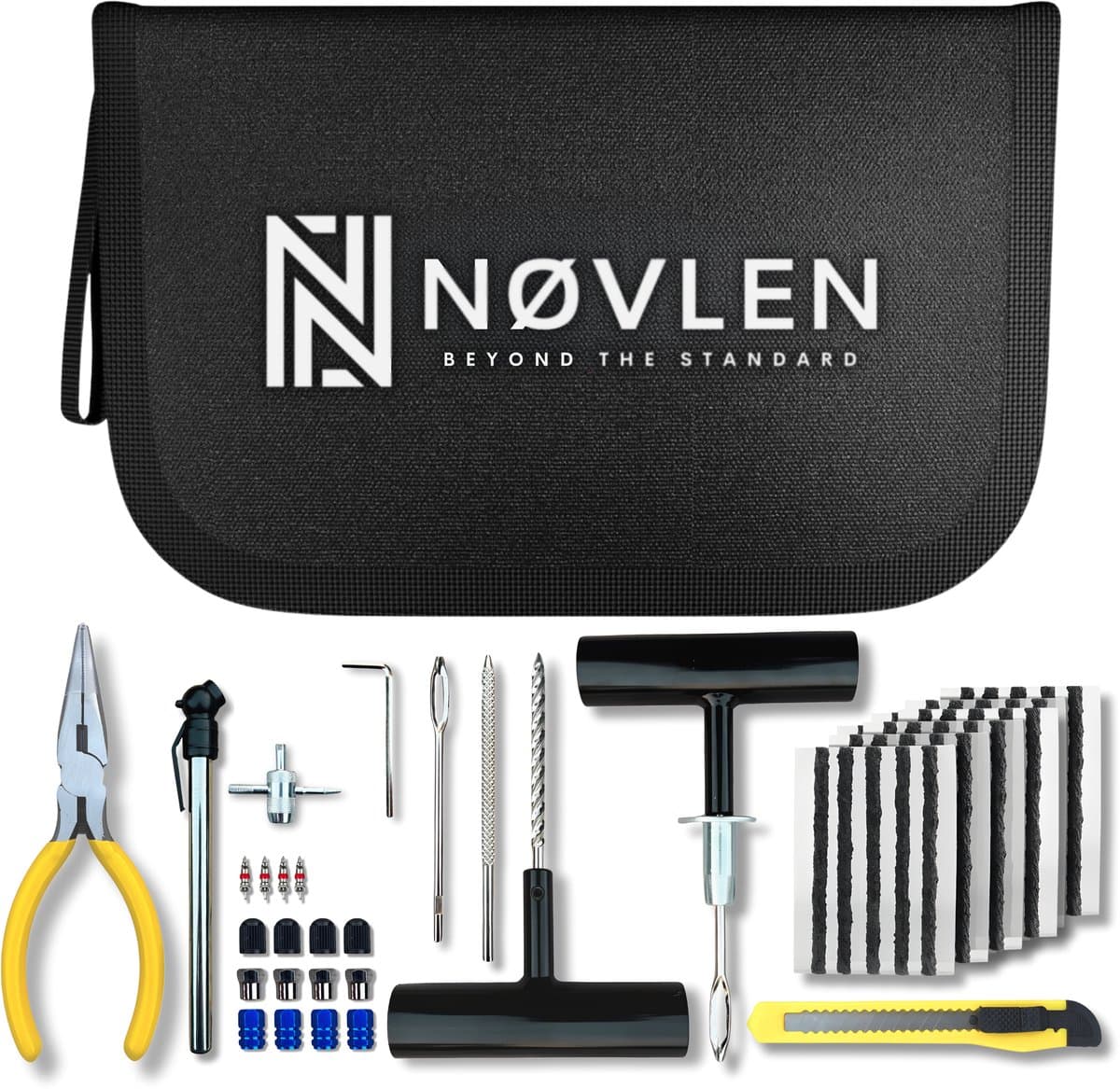 NØVLEN Bandenreparatieset Auto & Motor 57 Delig Met Opbergtas – Autobanden Reparatie set – Bandenplakset – Proppenset – Banden Prop Set - Banden Reparatieset Auto (EAN: 8720892557216)
