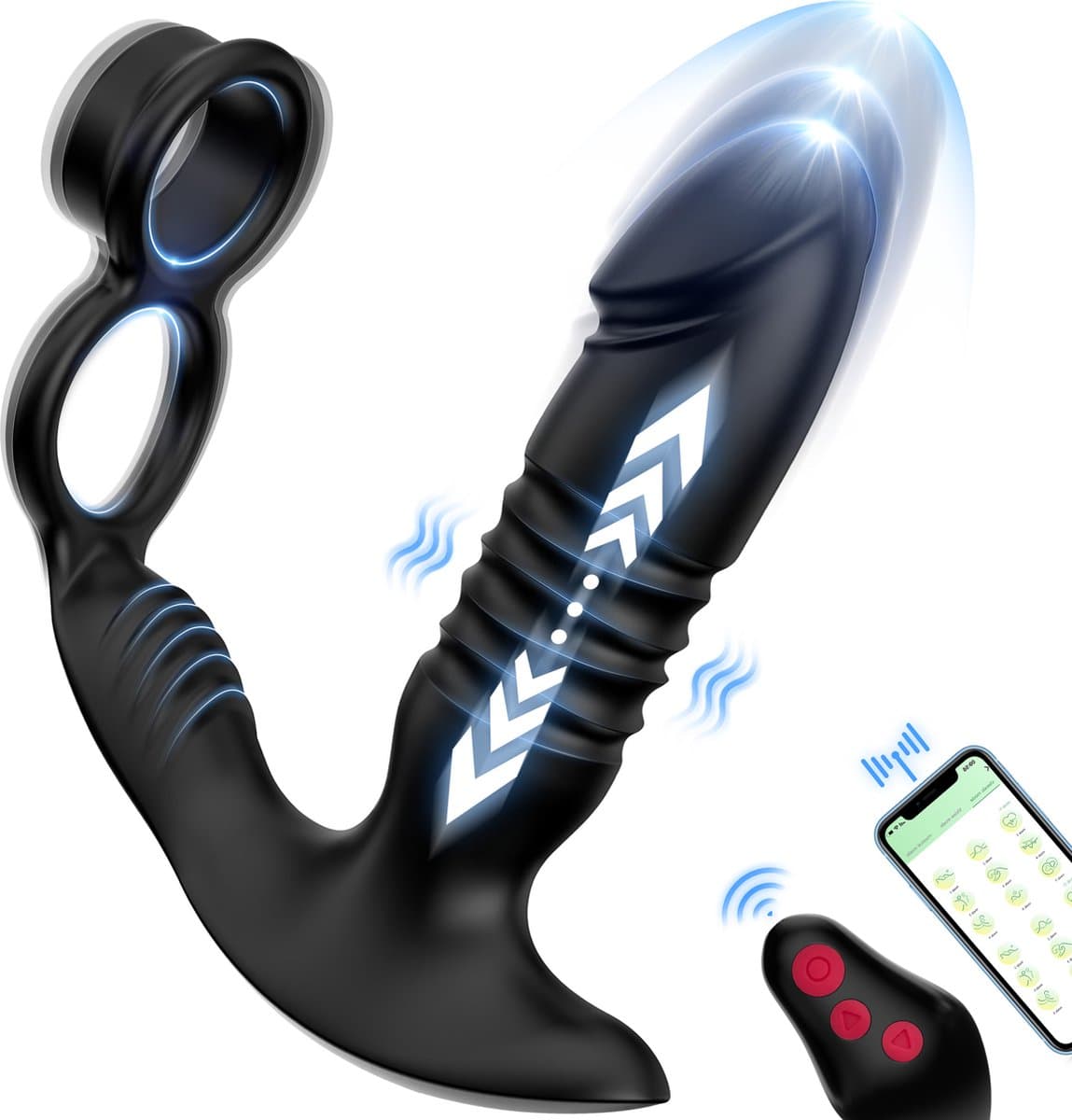 IntiMate® PleasurePulse Prostaat Massager Mannen met Dubbele Cockring - 7 Vibratie- en Stootstanden - Vibrerende Buttplug Met Afstandsbediening en App - Prostaat Stimulator - Luxe Anale Dildo met Penisringen - Alles-in-1 Sex Toys voor Mannen (EAN:...