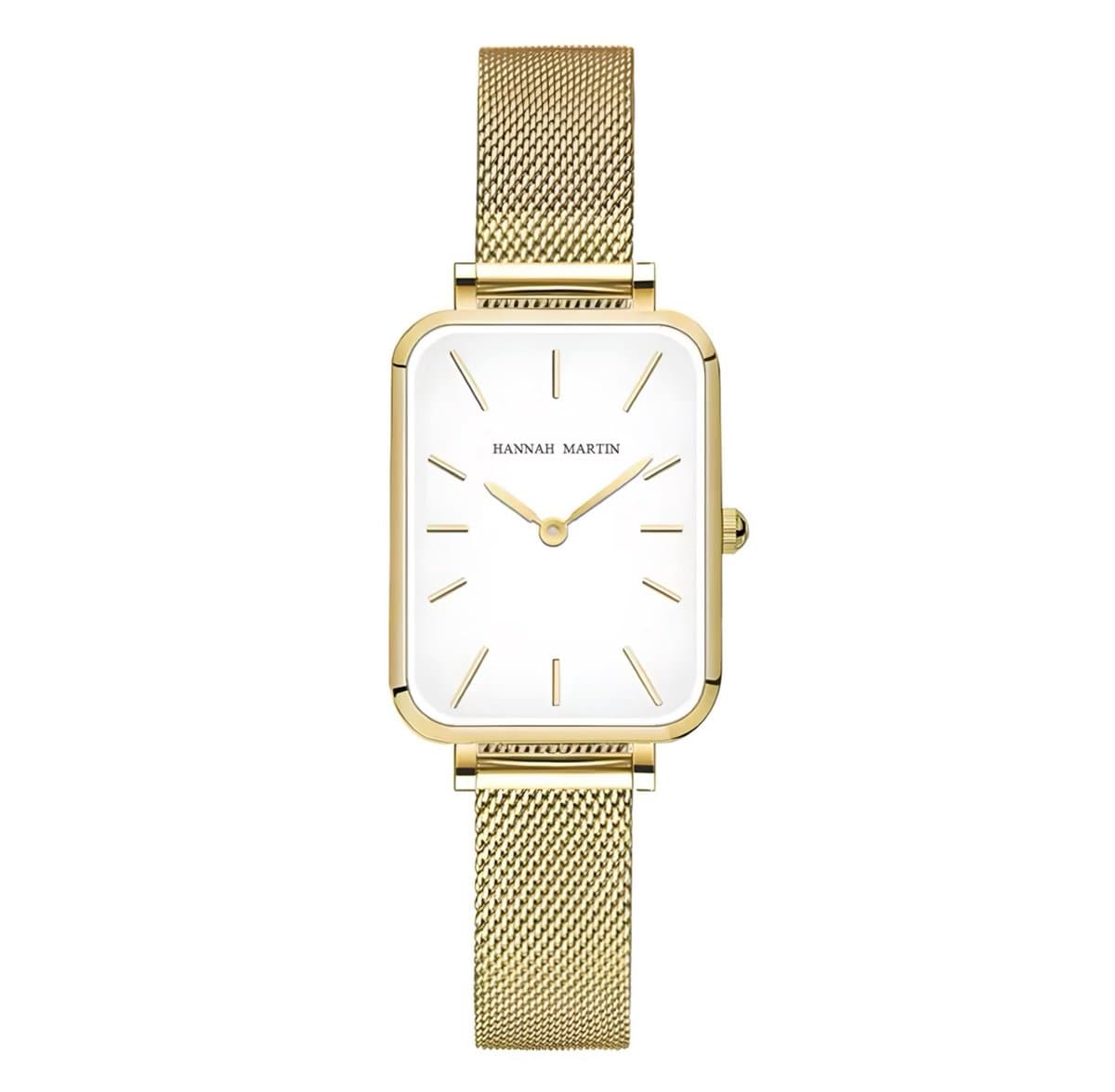Hannah Martin Rechthoekig Horloge | Goudkleurig | Witte Wijzerplaat | Dames Horloges | Luxe Horlogedoos | (EAN: 8721098981645)