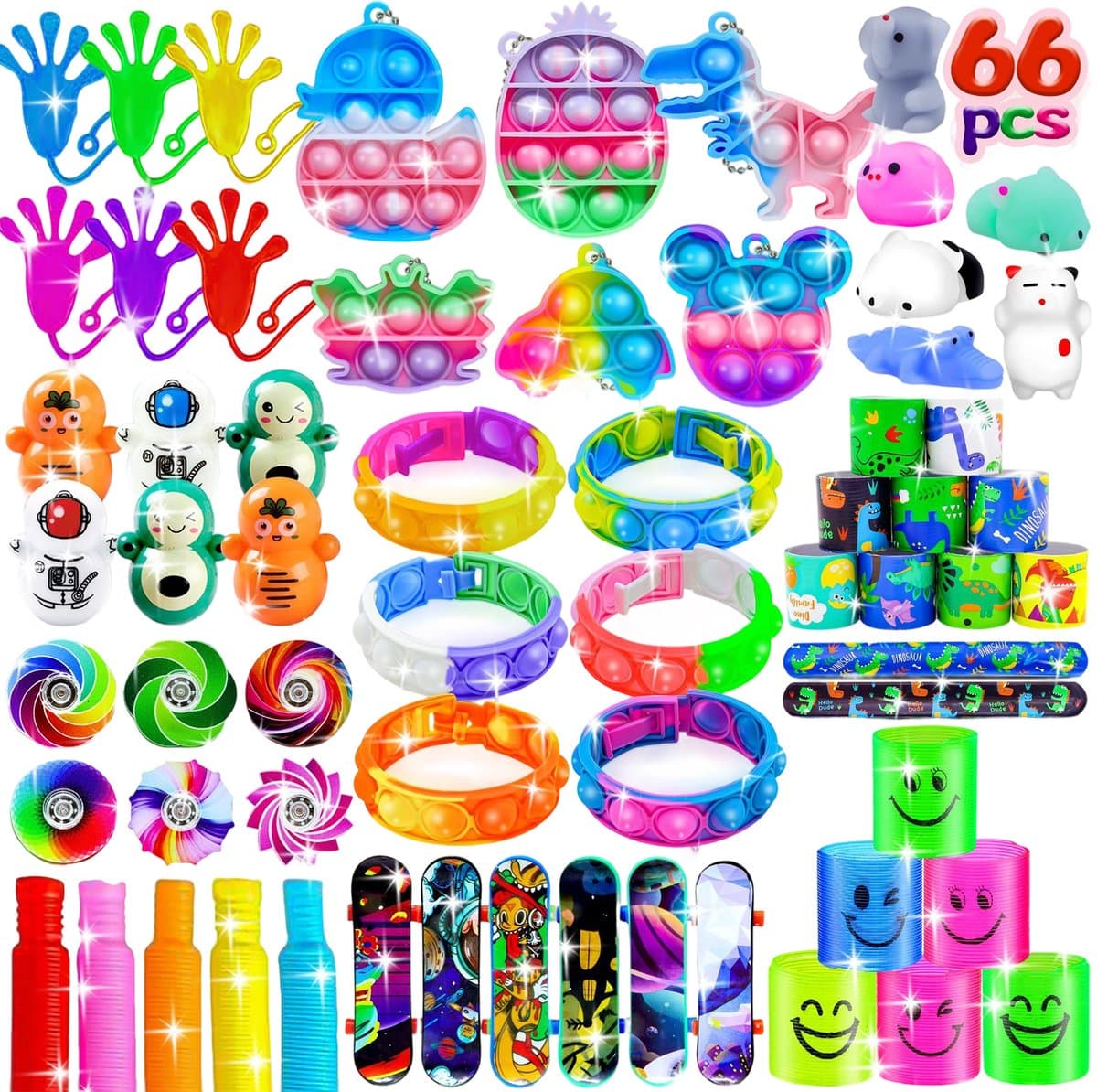 Kinderfeest tasjes set - 66 stuks - Pop & snoep speelgoed mix - Voor traktatie, spel en verjaardag - Jongens & meisjes - Meerkleurig - Medium formaat - 66 stuks (EAN: 9431777260402)