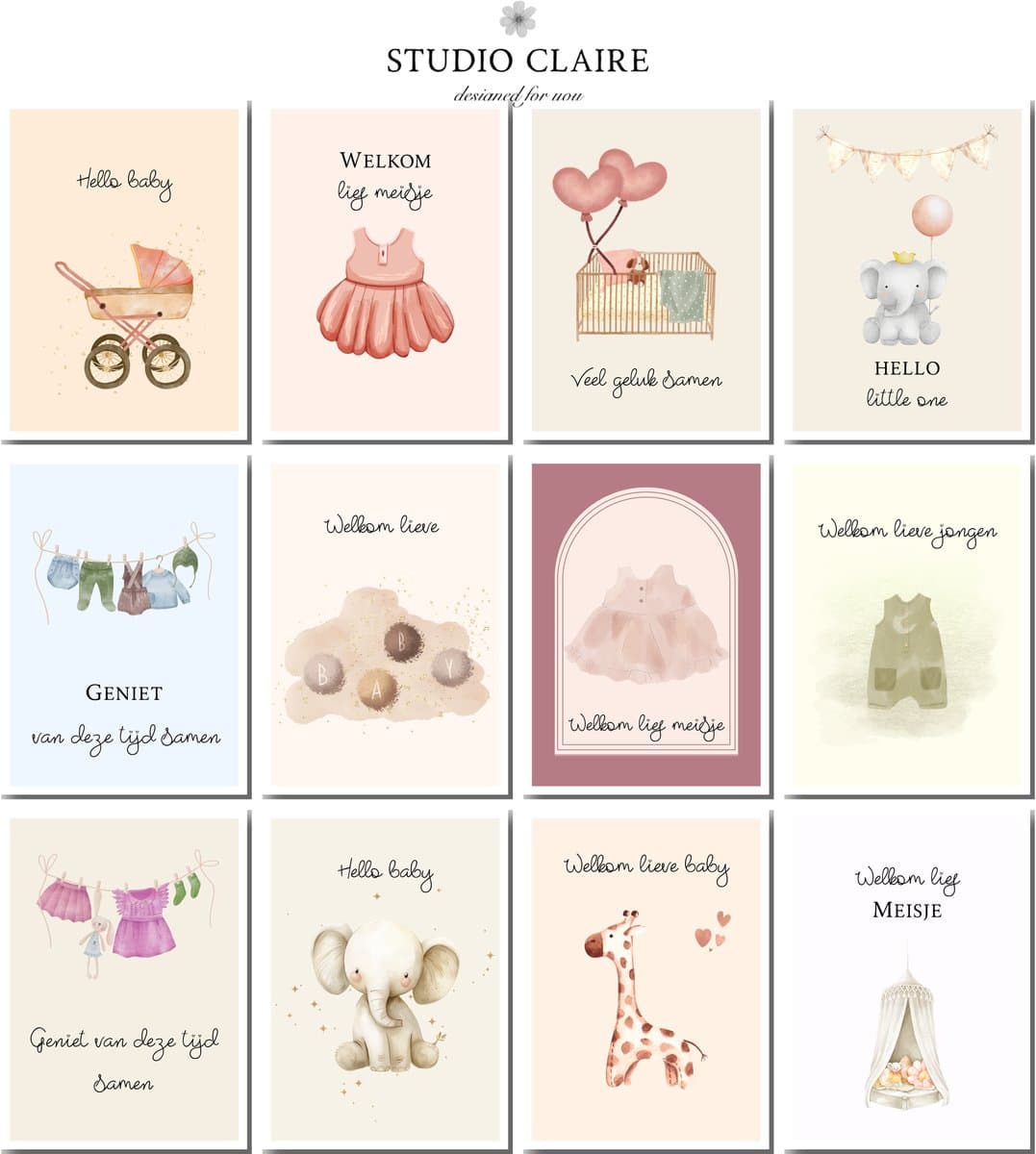 Wenskaarten - kaartjes - wenskaart - geboortekaartjes - kaartenset - kaartjes blanco - wenskaarten set - geboorte - a6 - wenskaarten blanco - geboorte kaart - gefeliciteerd kaart - felicitatiekaarten - blanco kaartjes - 12 blanco wenskaarten (EAN:...