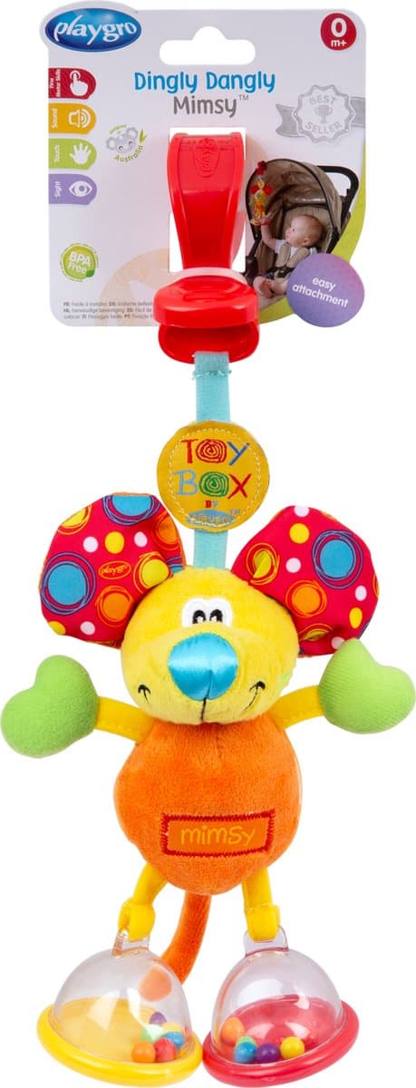 Playgro Hangspeeltje Mimsy de Muis - Hangspeeltje - Kinderwagenspeeltje - Rammelaar - Kinderwagenaccessoire - Buggyaccessoire- Educatief Speelgoed - Knuffeldier (EAN: 9321104825025)