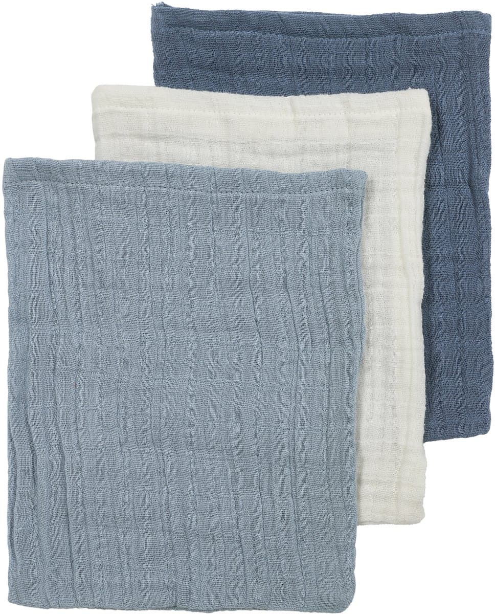 Meyco Baby Uni Pre-washed Hydrofiele Washandjes - Pre-washed Hydrofiel - Natural/Jeans Blue/Indigo - 20x17cm - 3-pack (EAN: 4054703000795)
