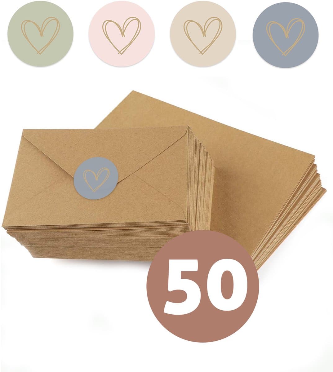 50x Bruine Kraft Enveloppen + Sluitstickers - C6 Formaat - Decohart - Duurzame Keuze - 100% gerecycled Kraft papier - A6 Envelop - ECO (EAN: 9508952244530)